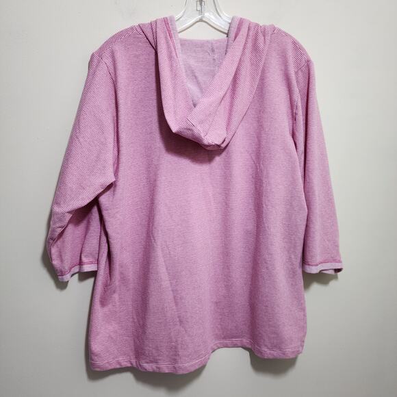 RBX pink striped 3/4" sleeve hooded sweatshirt with kangaroo pocket womans sz 1X - Picture 3 of 7